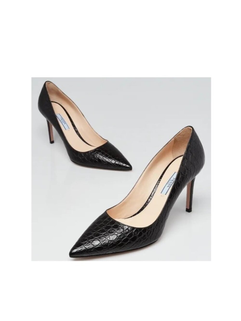 PRADA Black Croc Embossed Pointed Toe Pumps Size 36.5